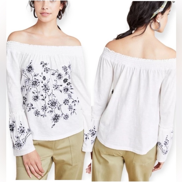 Anthropologie Annie Embroidered Off-The-Shoulder Blouse Size M Boho - Picture 1 of 13